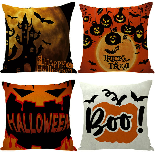 HGOD DESIGNS Halloween Throw Pillow Cushion Cover,Night Pumpkin and Tree Cotton Linen Throw Pillow Case Personalized Cover New Home Office Decorative Square 18 X 18 Inches,Orange,Black 